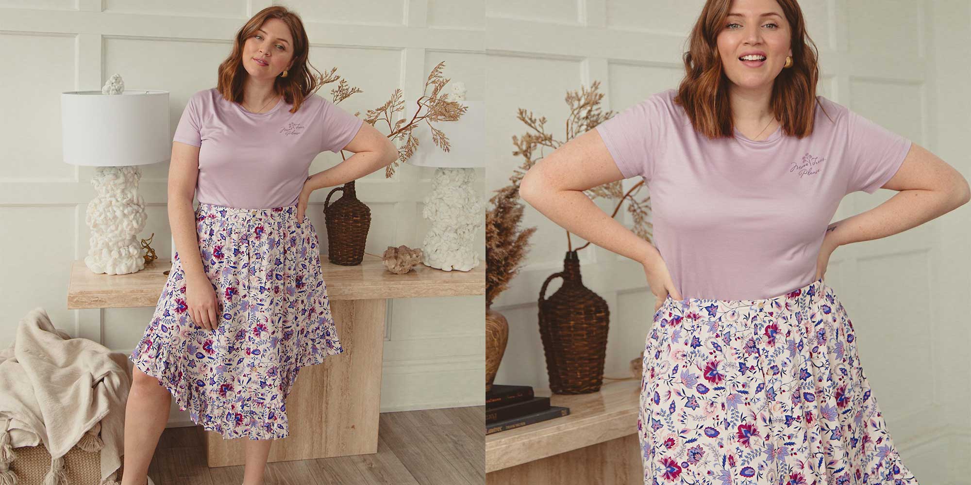 pink tencel shirt with trees please logo by TAMGA Designs