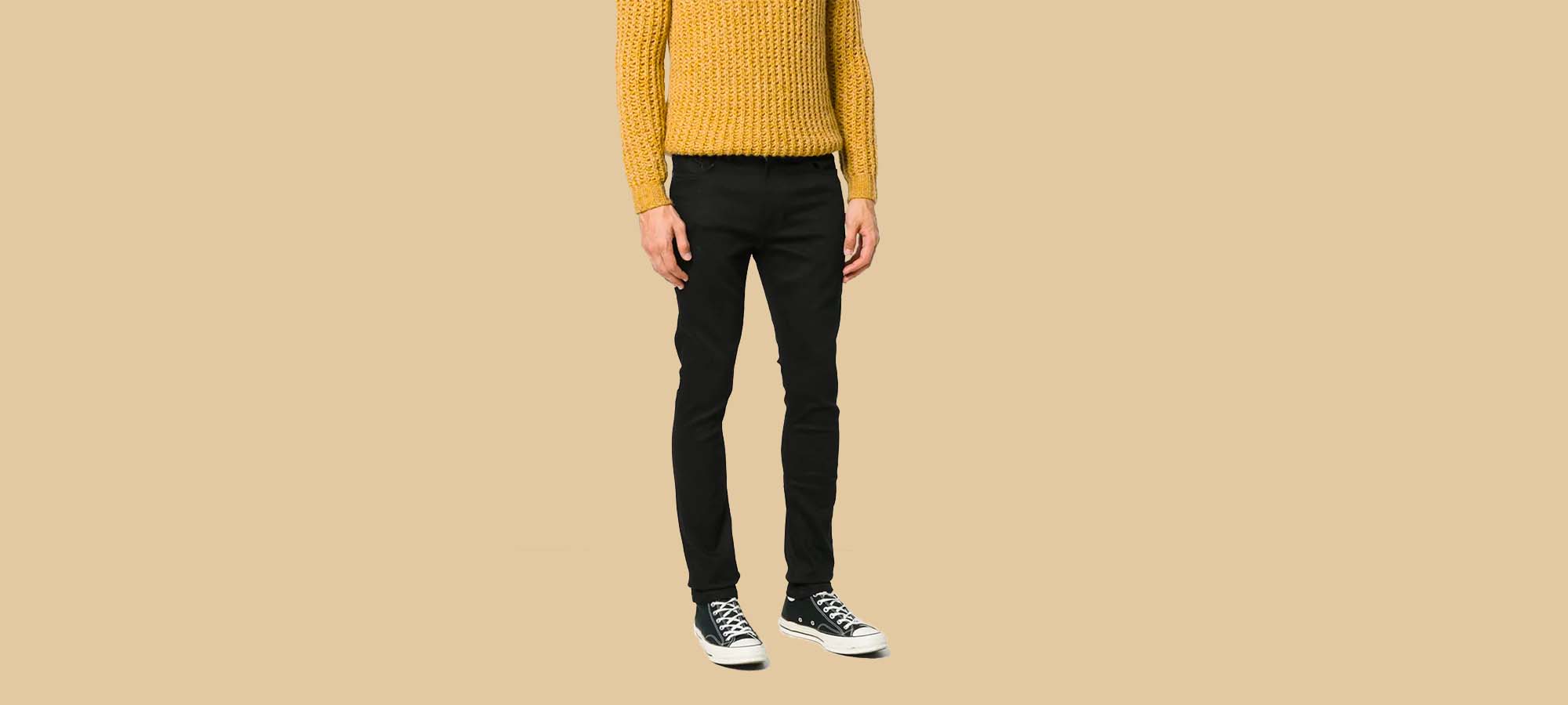 men's black ethical denim jeans by sustainable brand nudie jeans