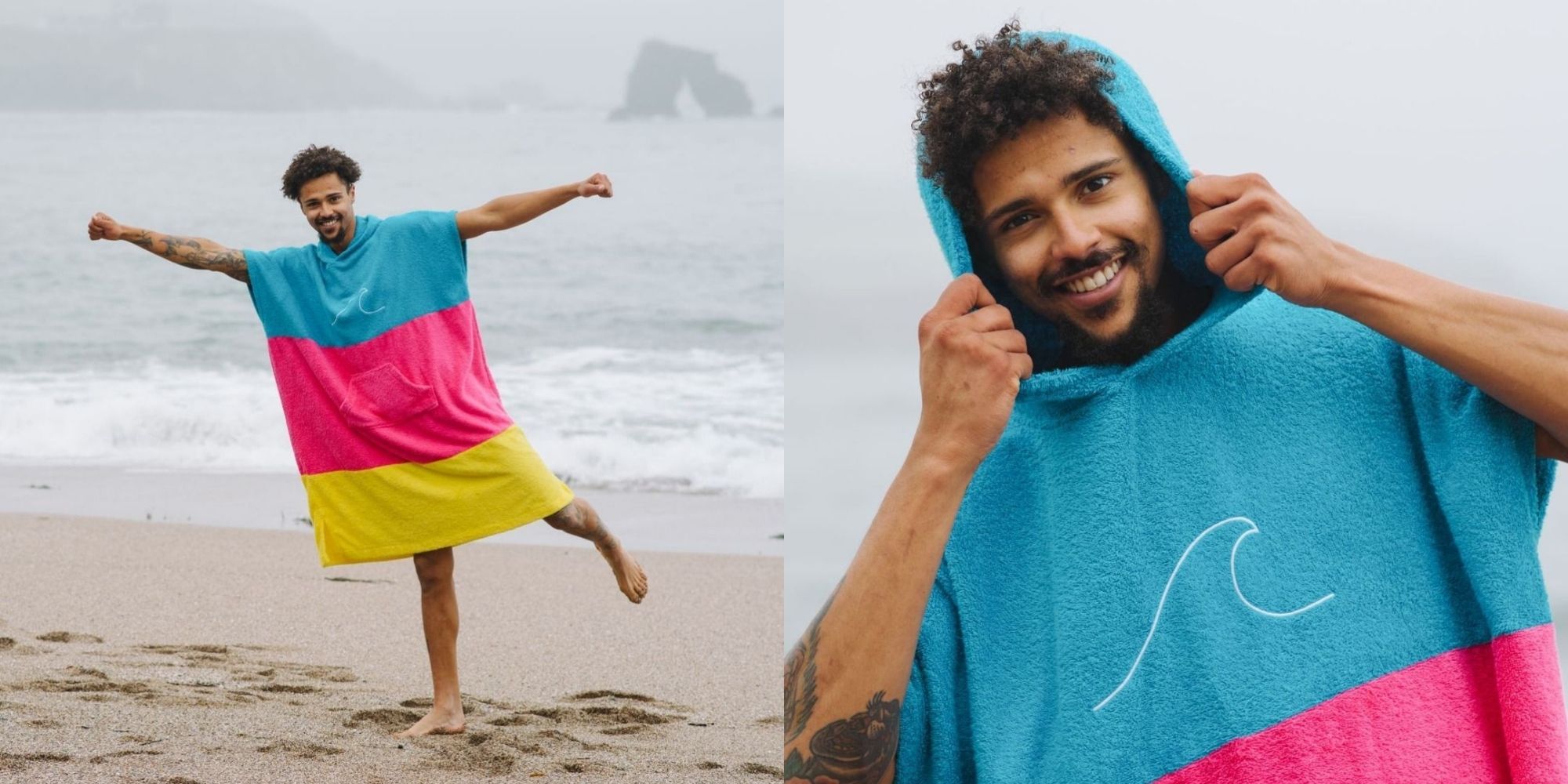 rainbow organic cotton surf towel sustainable made by Rapanui ethical surfwear brand