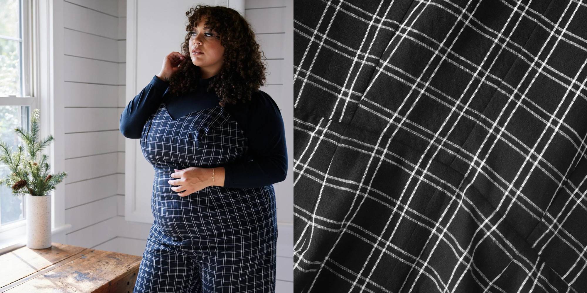 A wide leg check jumpsuit by ABLE.