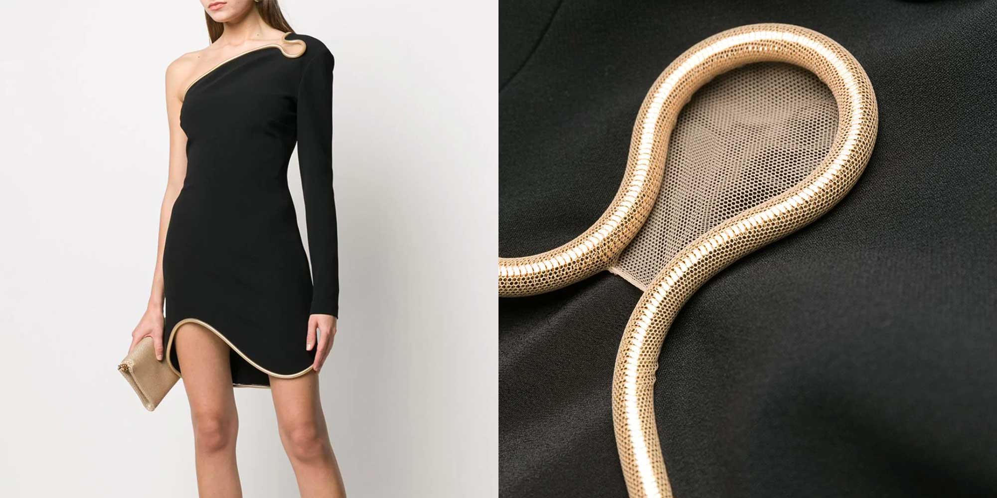 black ethical party dress with gold accent by Stella McCartney via FarFetch