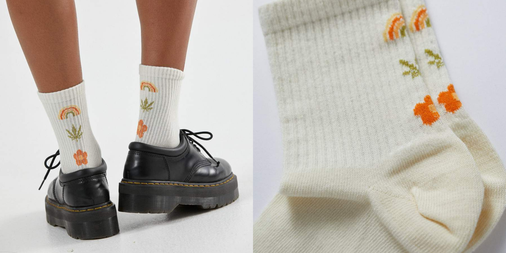 hemp socks with rainbow and flower pattern by Afends