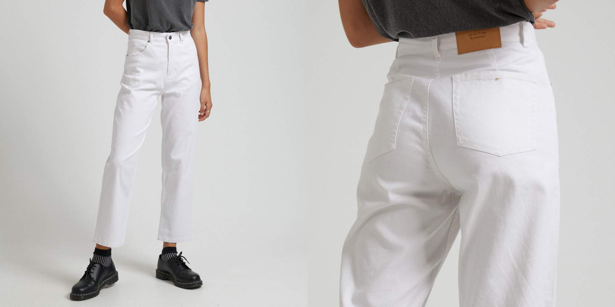 white sustainable wide leg pants by ethical brand Afends