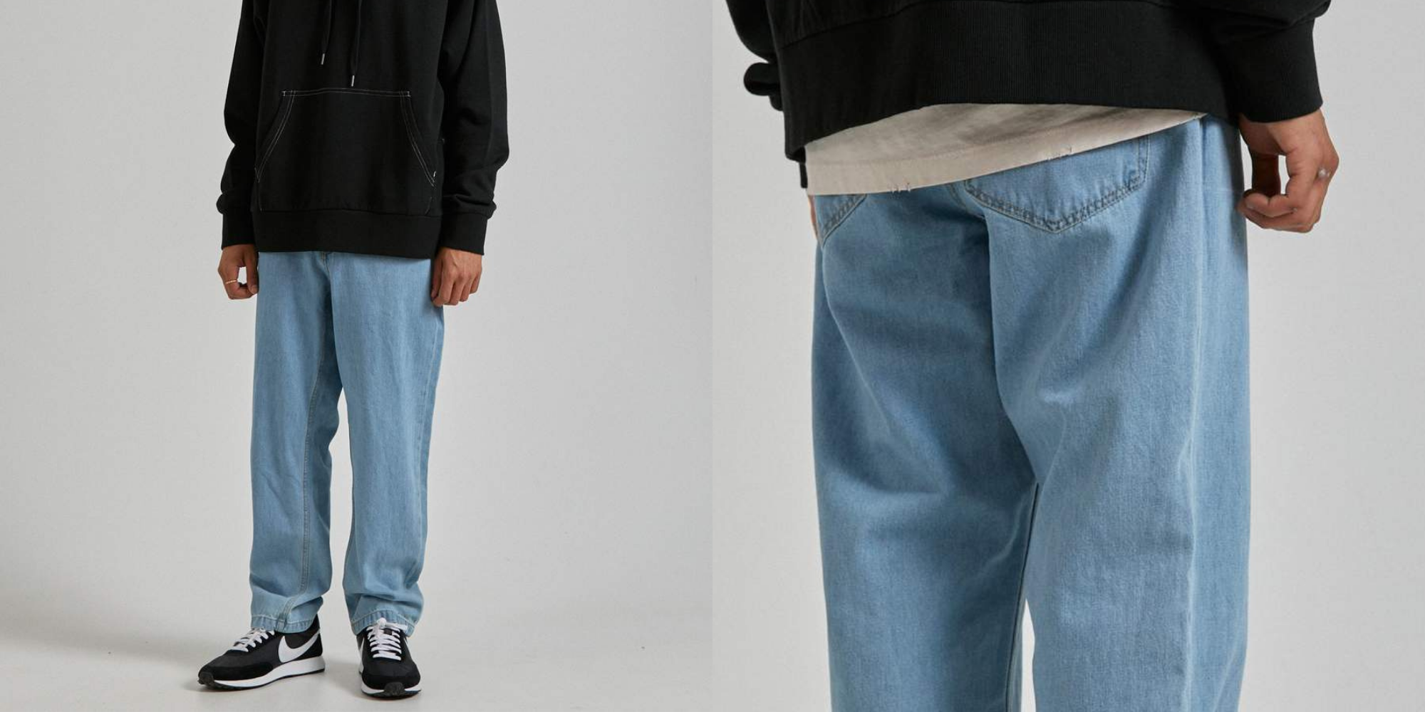 man wearing relaxed fit organic hemp and cotton denim jeans by Afends