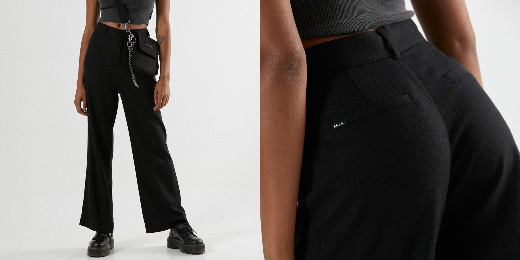 woman wearing black hemp and cotton work pants by Afends
