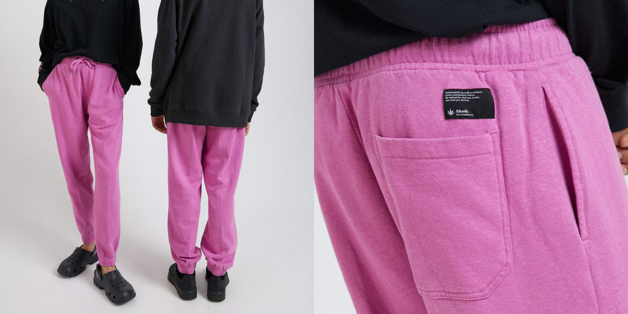 people wearing hot pink sustainable sweatpants by Afends