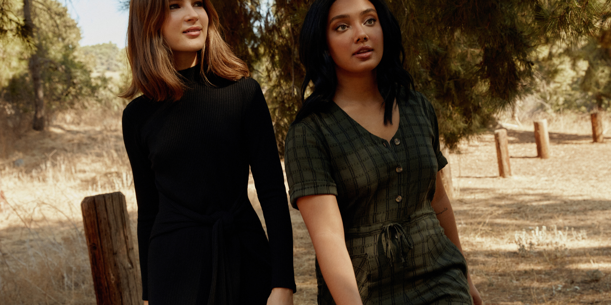 a white woman and a woman of colour wearing sustainable dresses by ethical brand Whimsy + Row