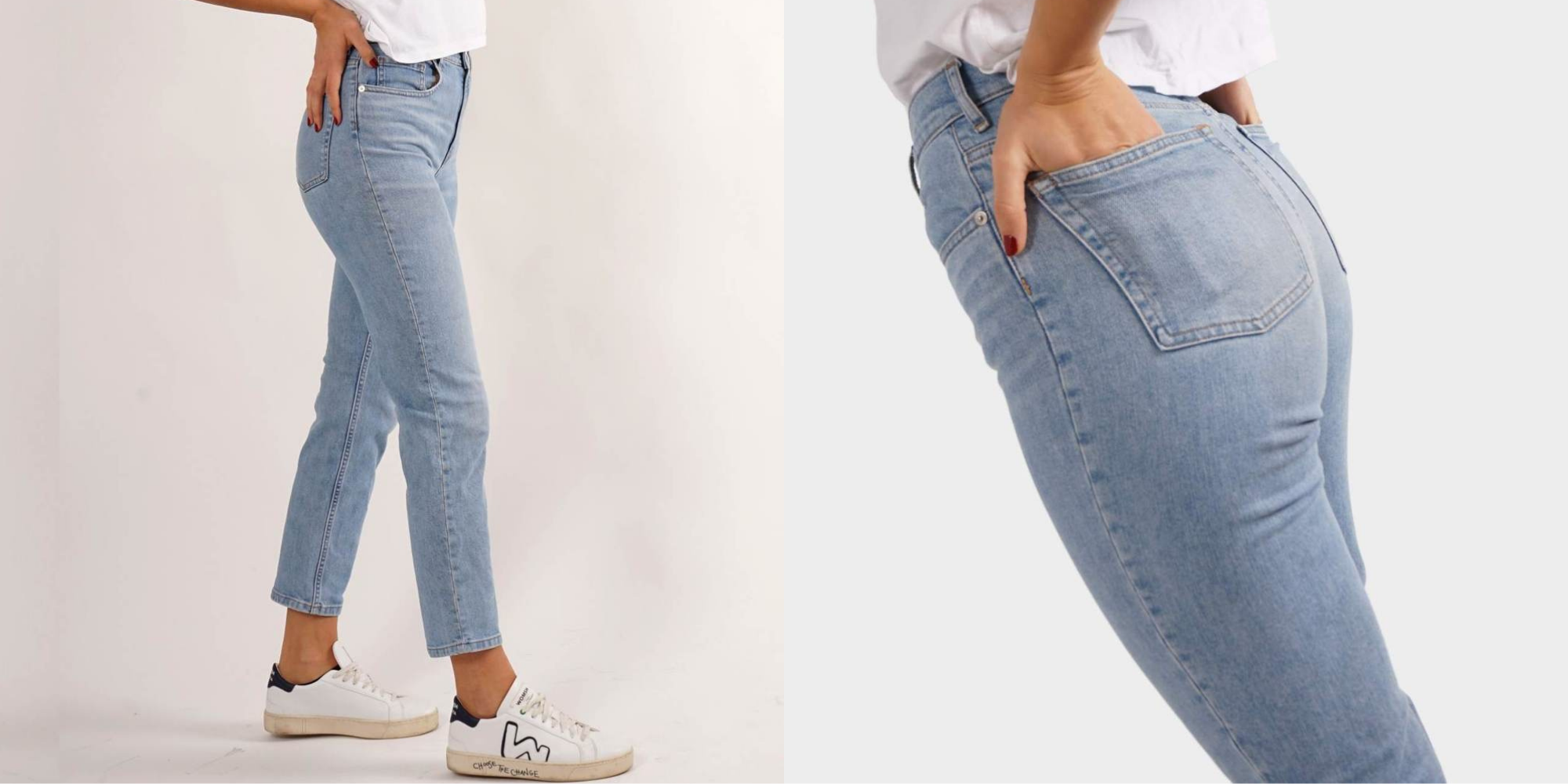 woman wearing the perfect lightwash mum jeans from COMOVITA