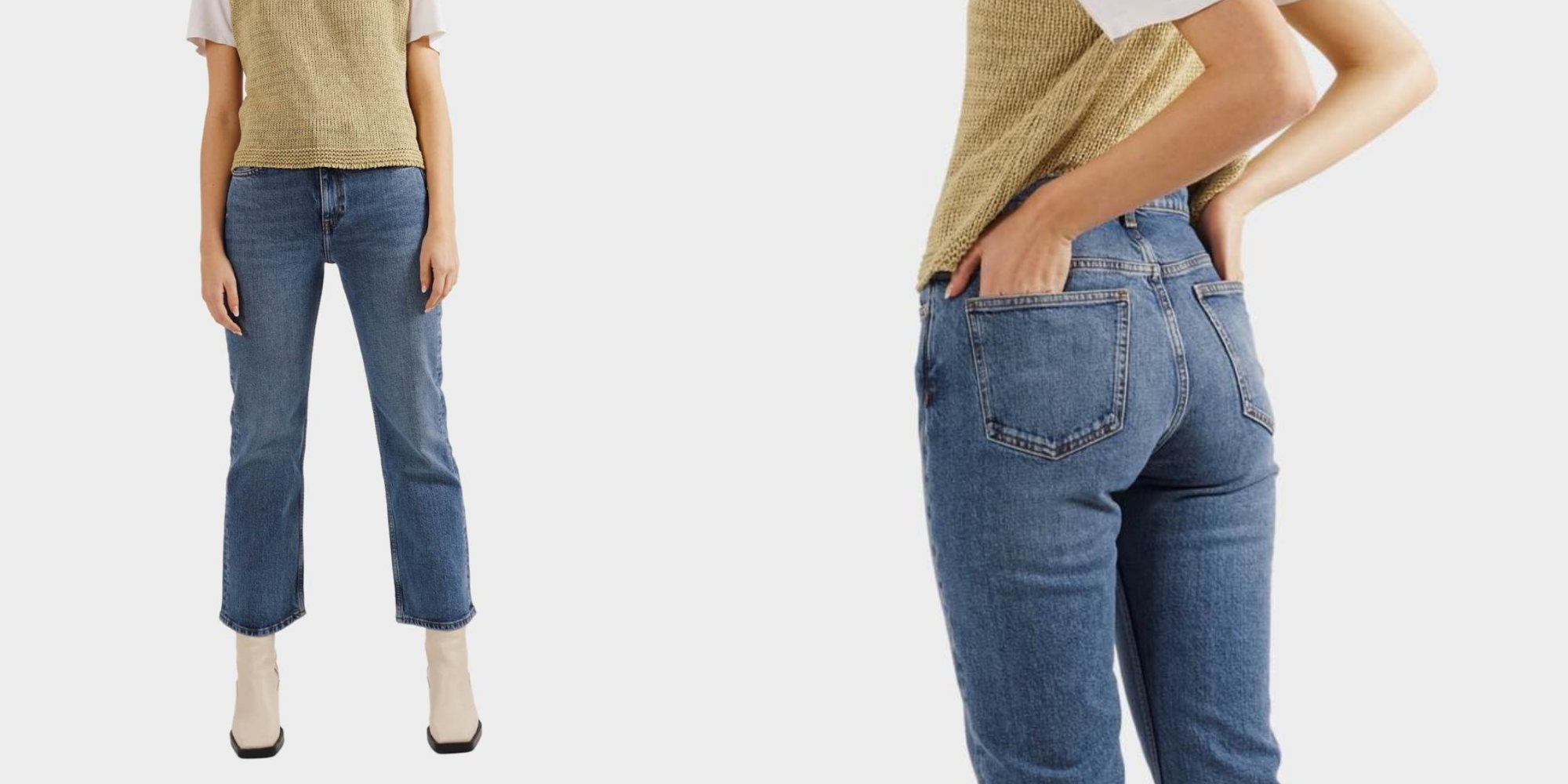 woman wearing wide leg sustainable organic cotton jeans by COMOVITA