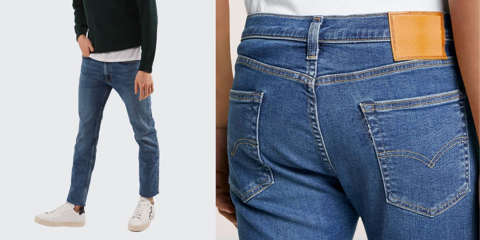 man wearing the perfect pair of sustainable vegan jeans by COMOVITA