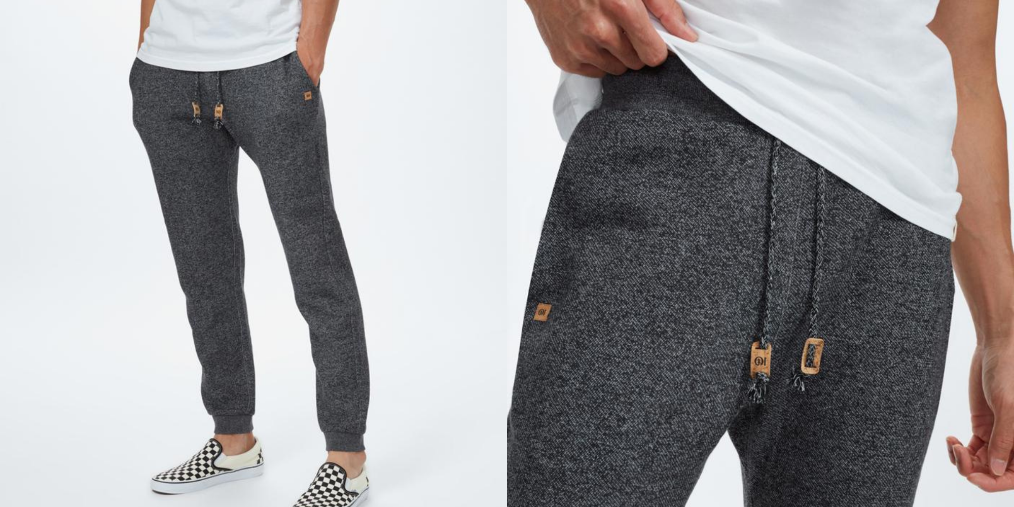 man wearing stylish grey sustainable sweatpants by tentree