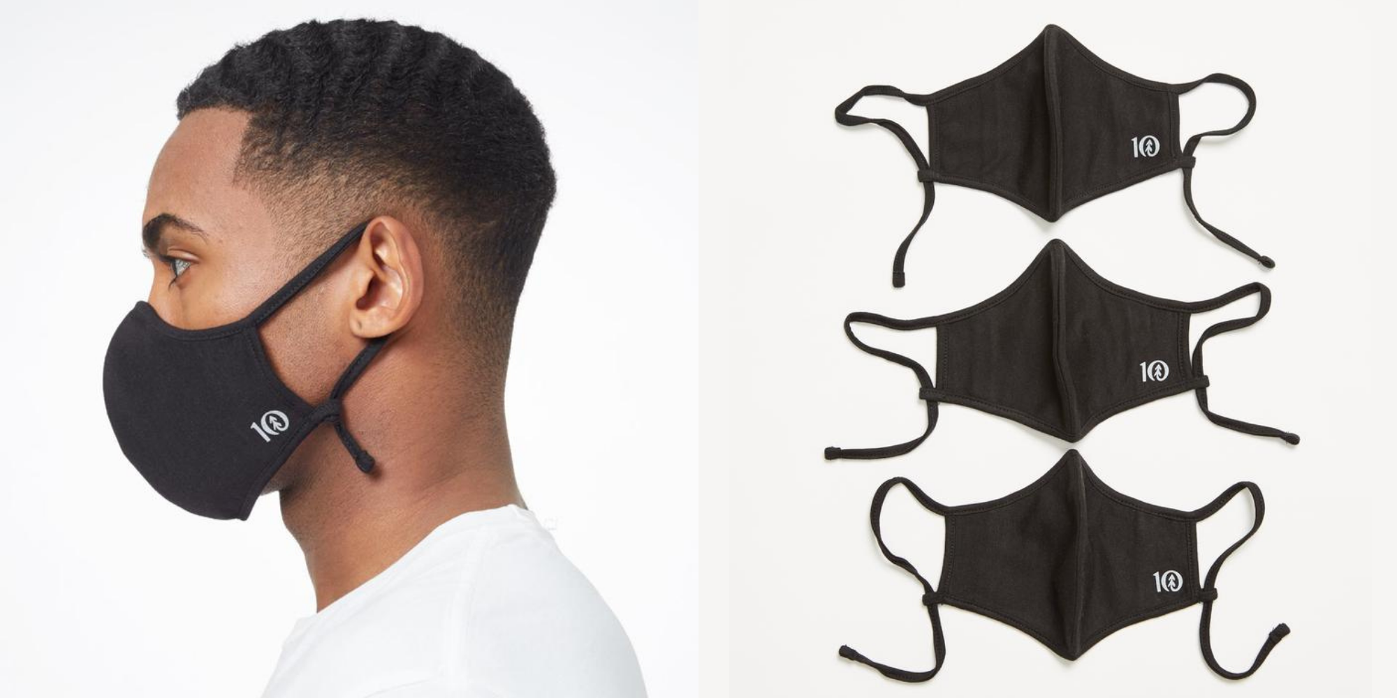 black man wearing black biodegradable triple layer face masks made by tentree