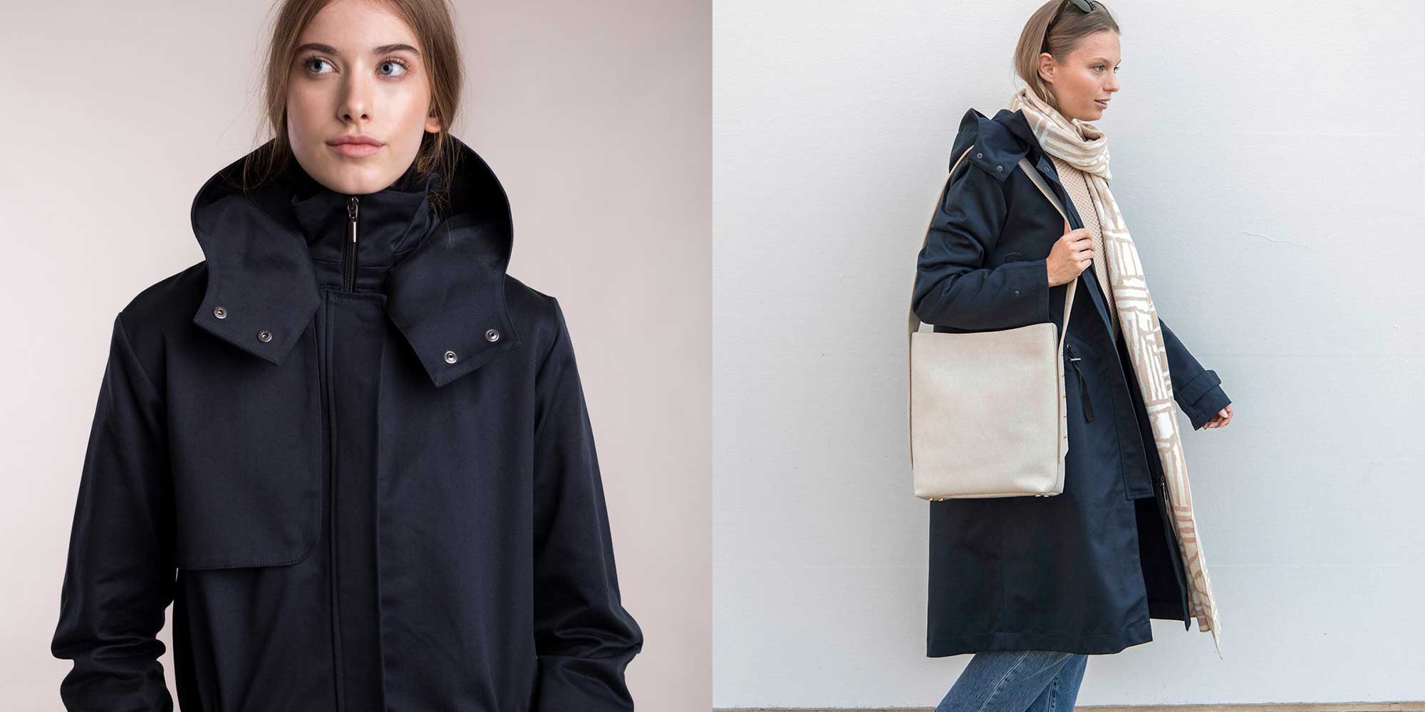 woman wearing dark blue rain coat by mila.vert