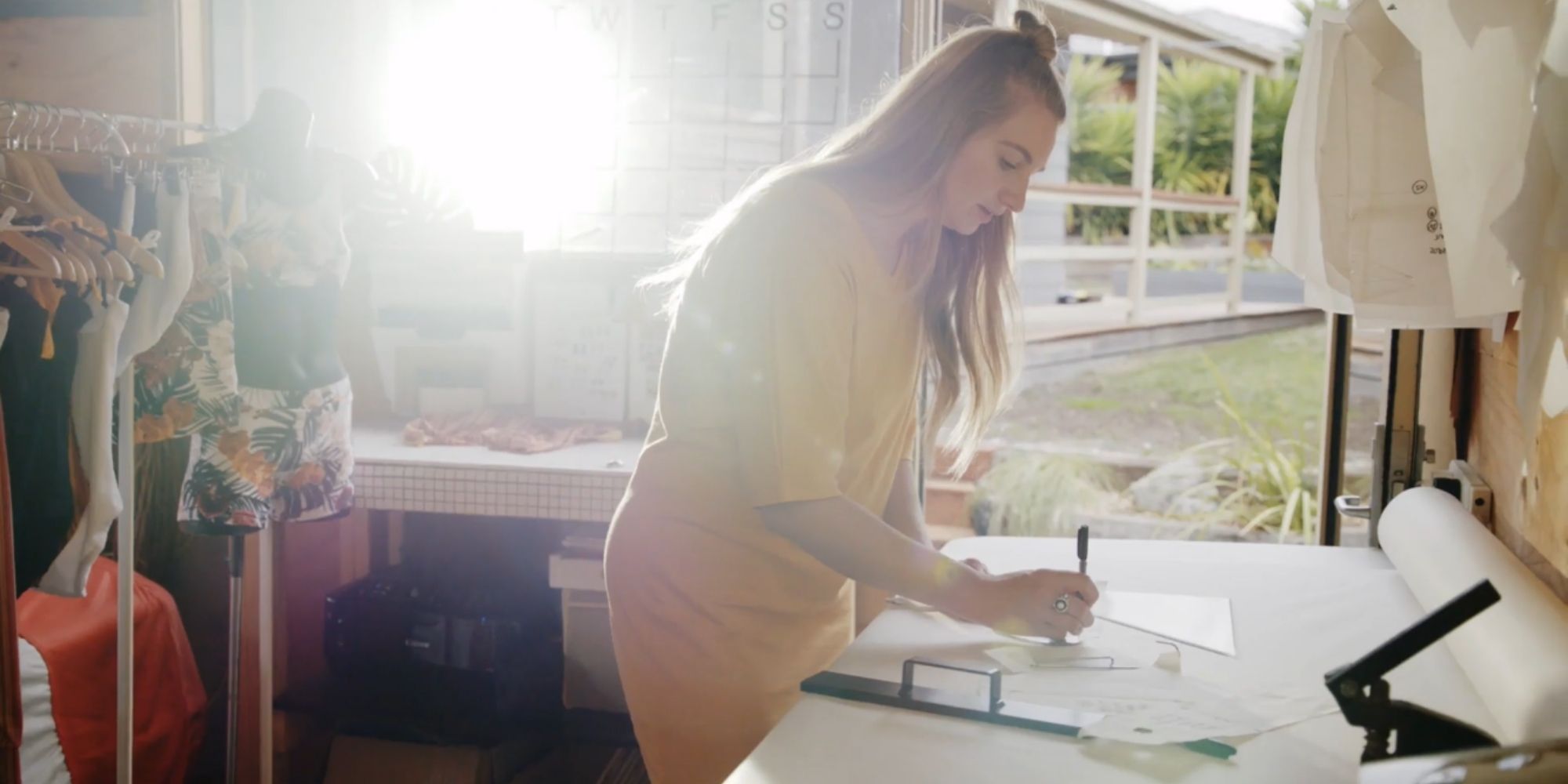 Elle Evans designing her ethical swimwear in the studio space
