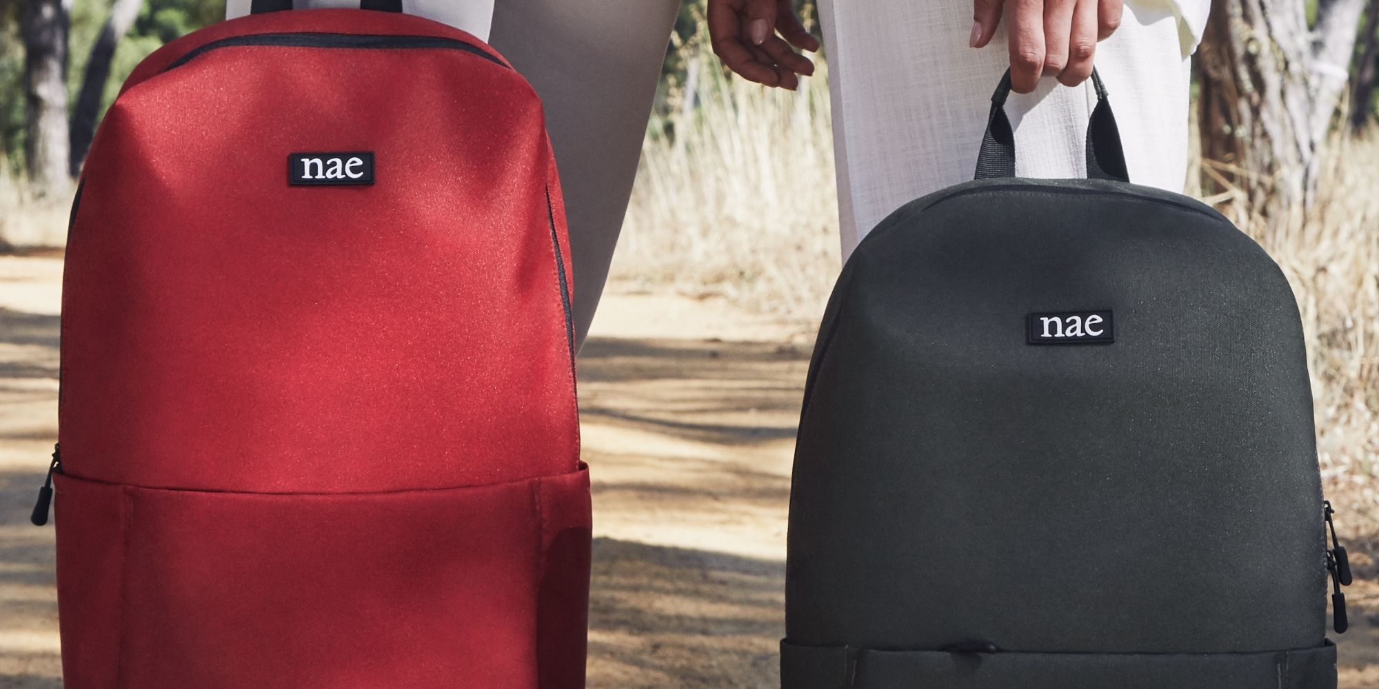 vegan recycled plastic red and black backpacks by nae