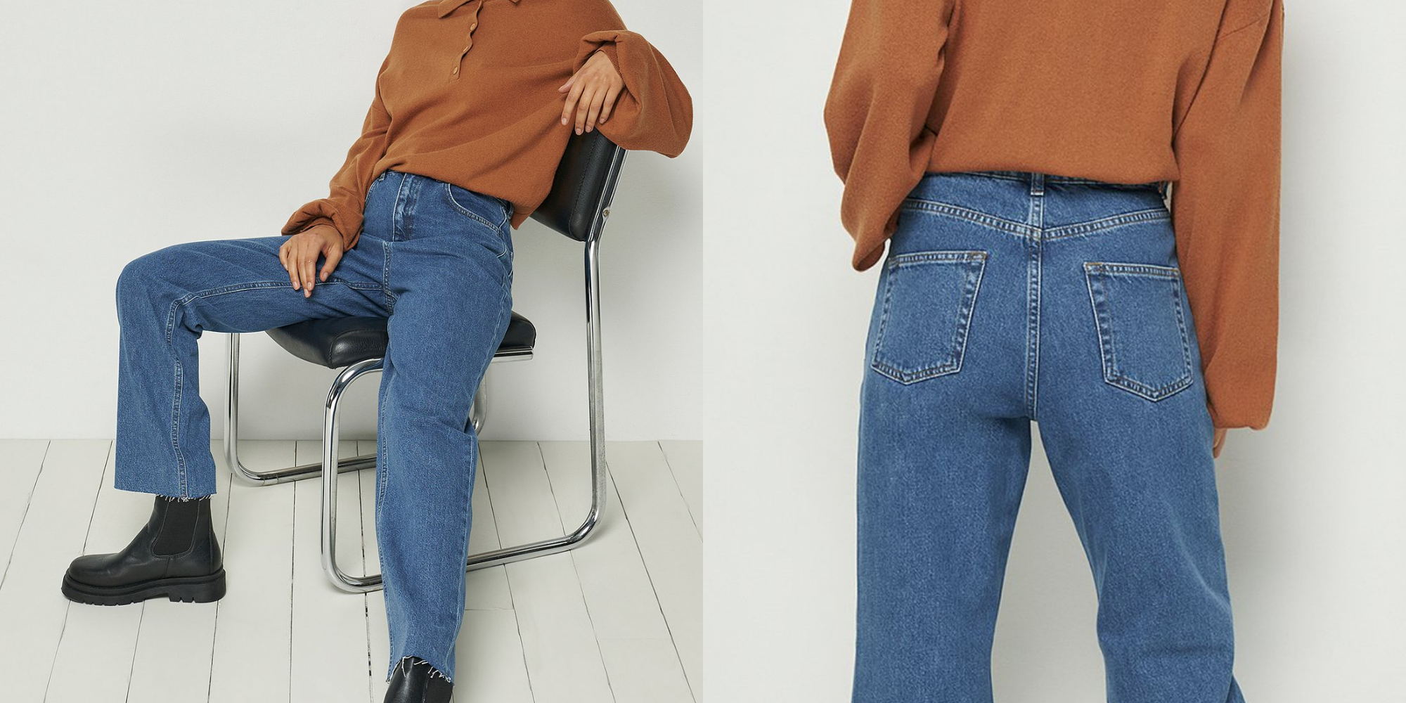 woman wearing sustainable denim jeans by nu-in