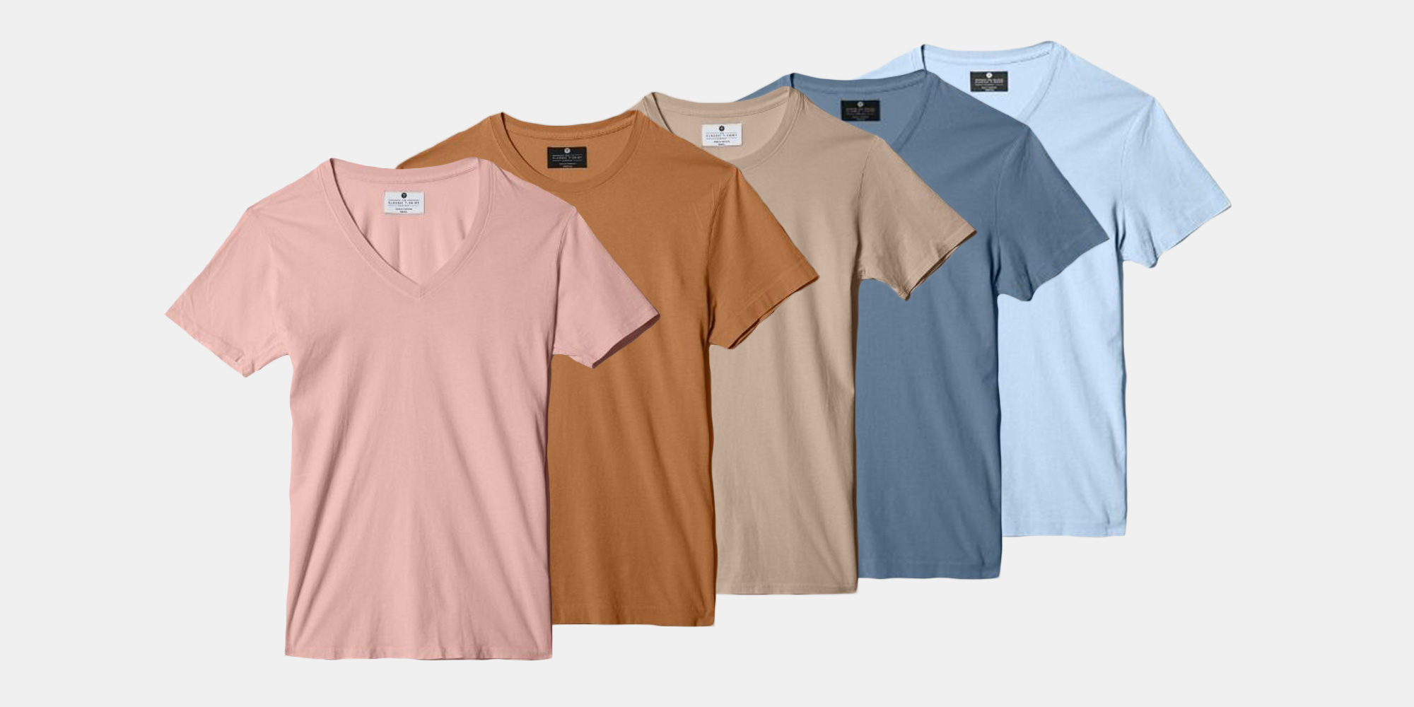 5 new colours of organic sustainable tshirts flatlay by The Classic T-Shirt Company