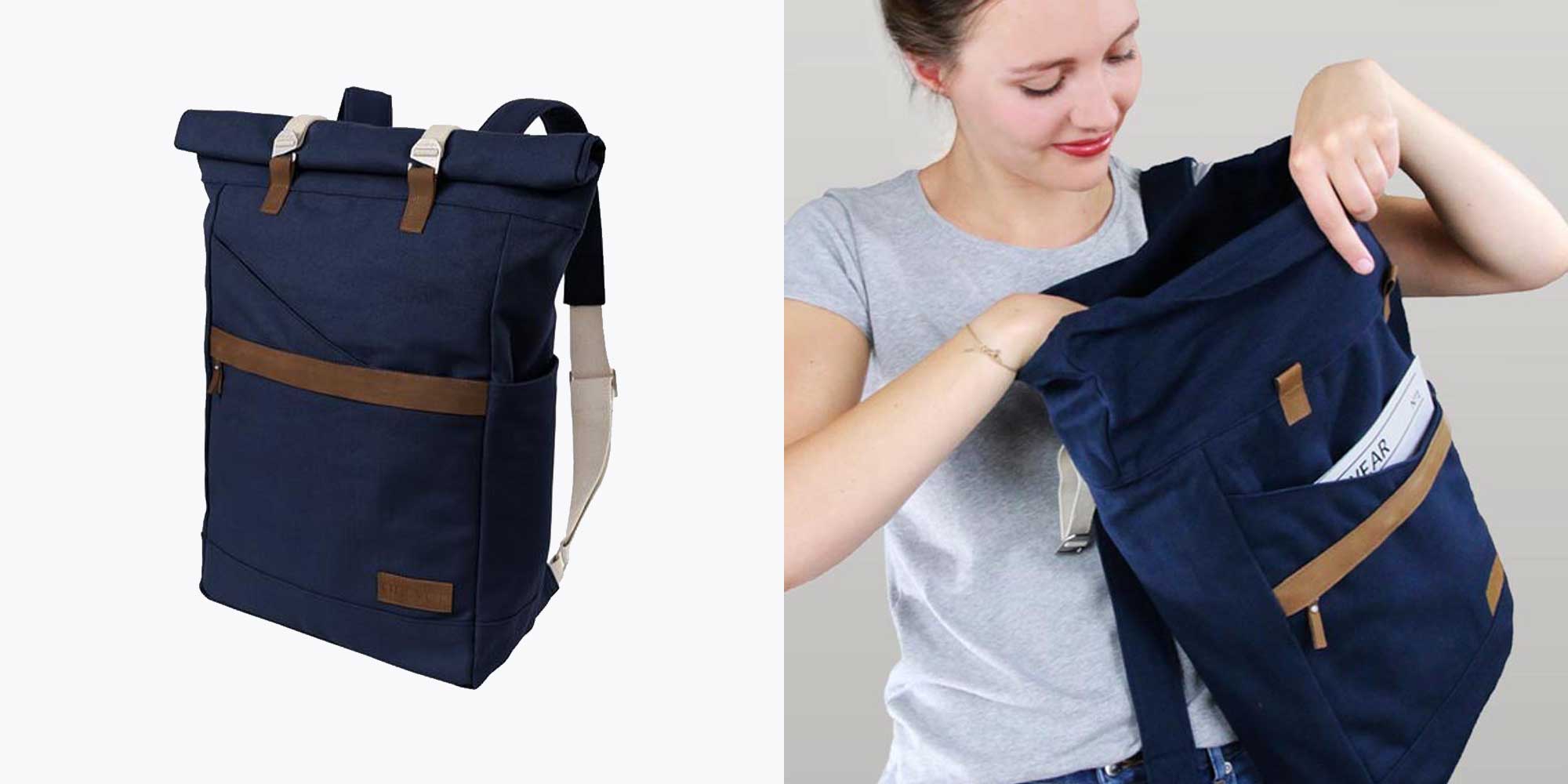 navy roll top backpack by Komodo