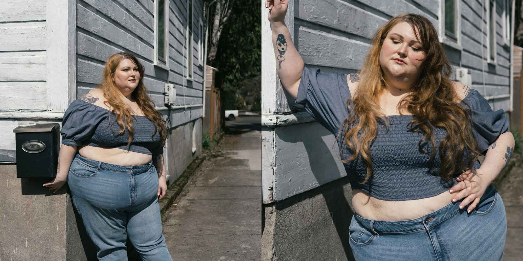 plus size woman wearing sustainable puff sleeves crop top by Altar