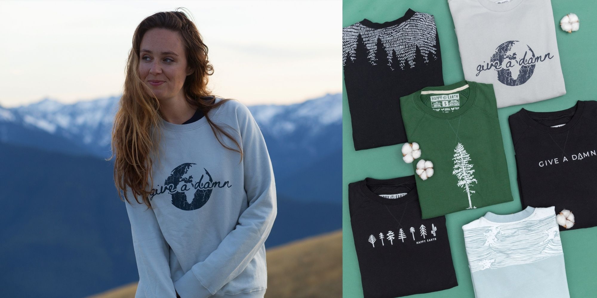woman wearing Give a Damn organic cotton sweatshirt by Happy Earth