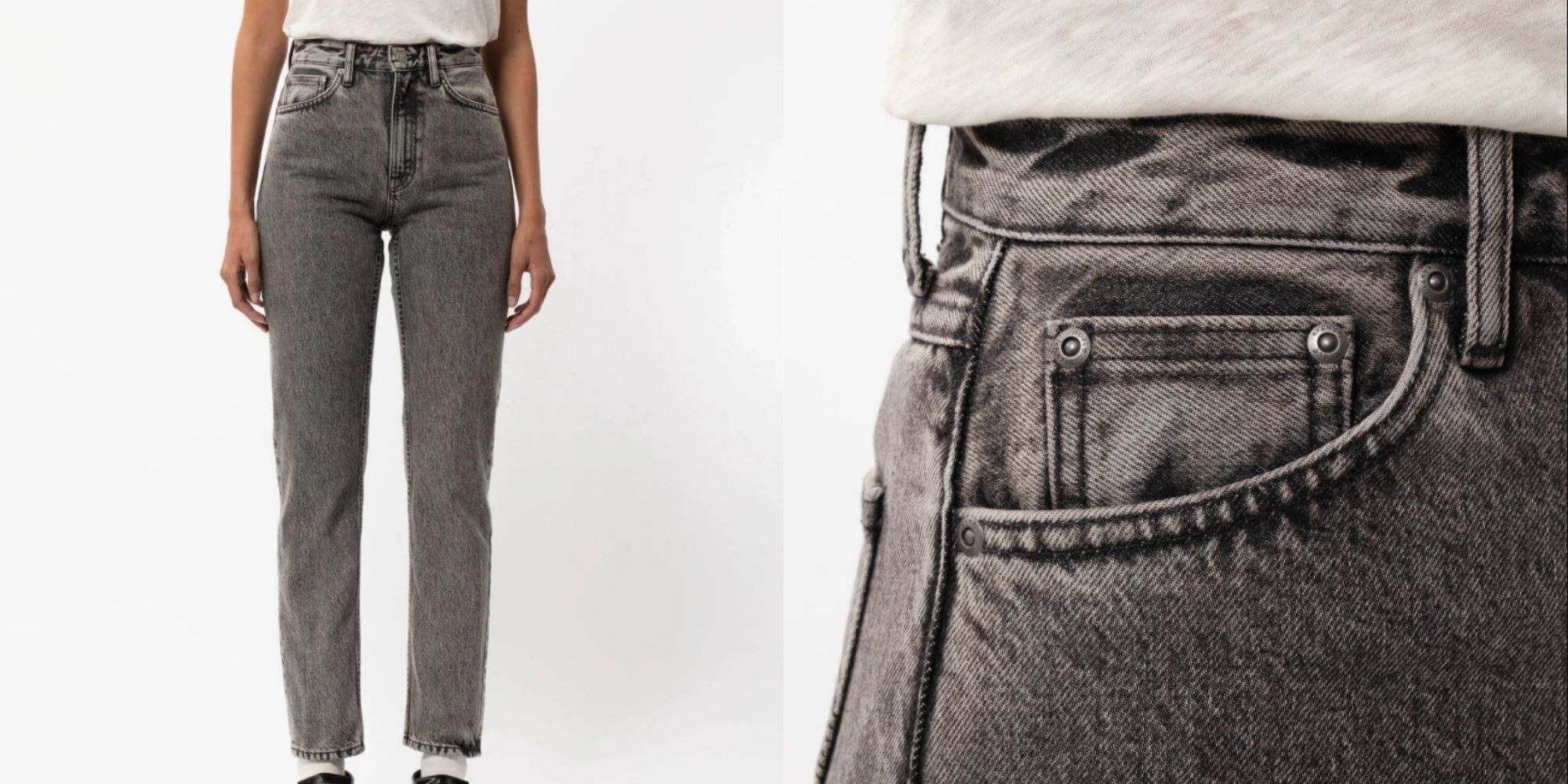 grey high wait organic cotton jeans by Nudie Jeans