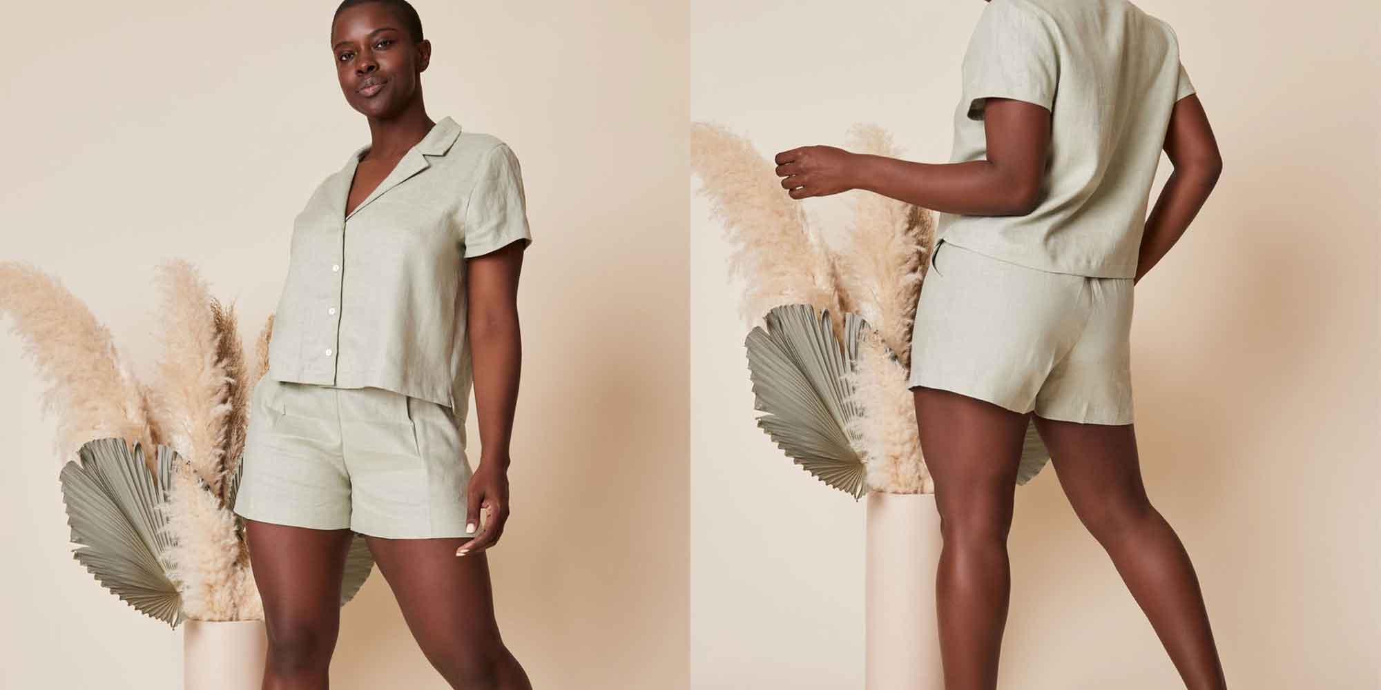 woman wearing light green shorts by whimsy and row