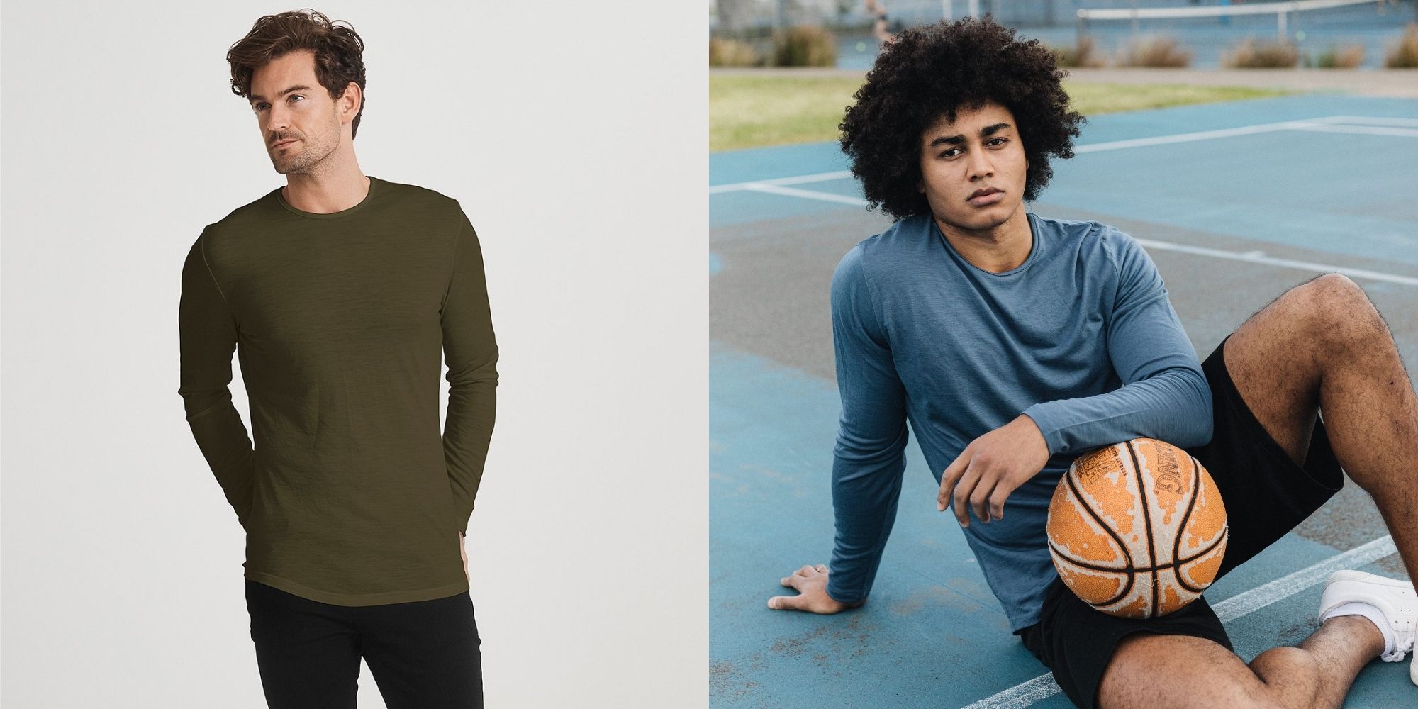 men wearing long crew neck ethical tee by Citizen Wolf