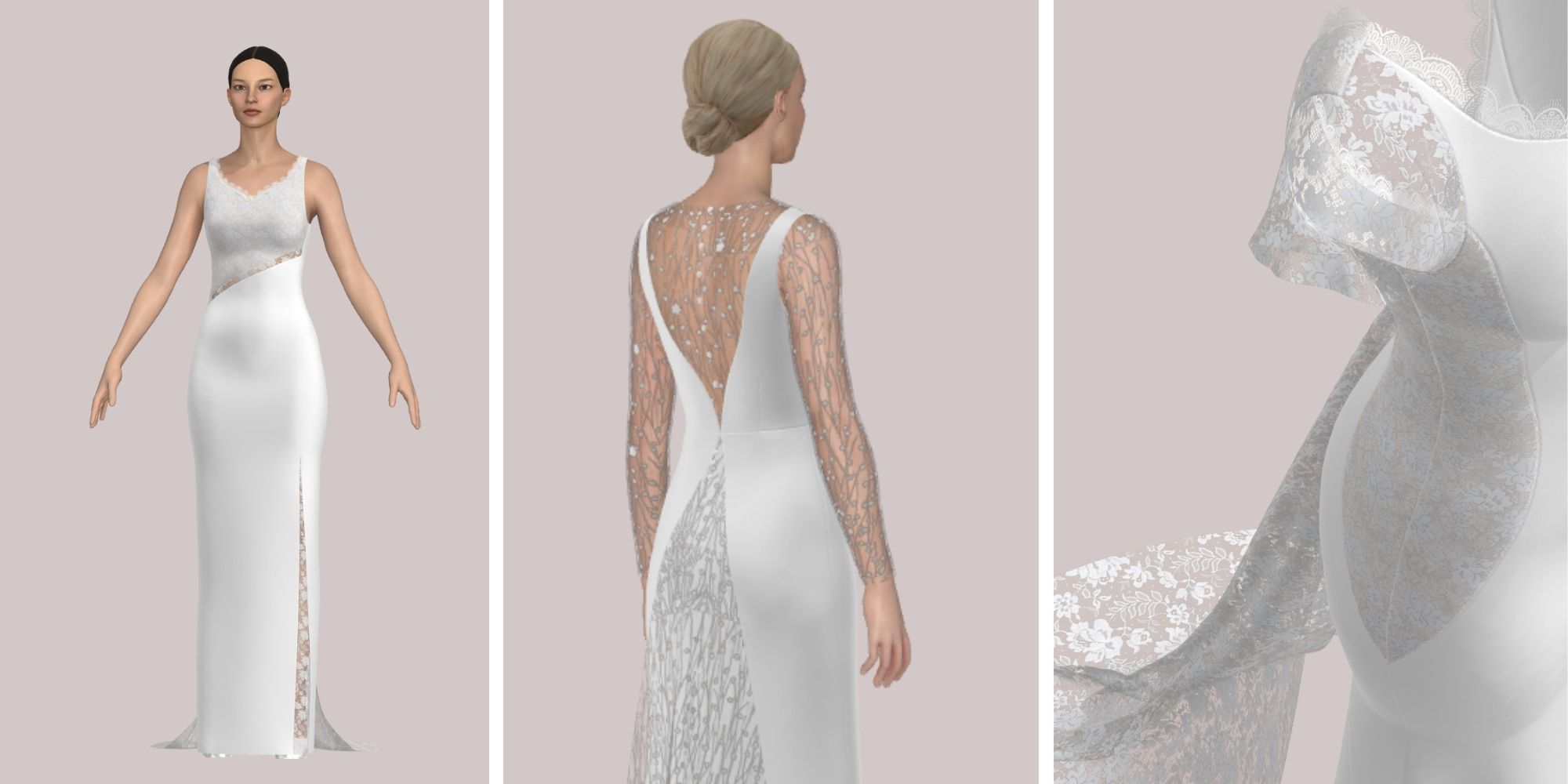 3D women wearing bespoke wedding dresses by Dressarte