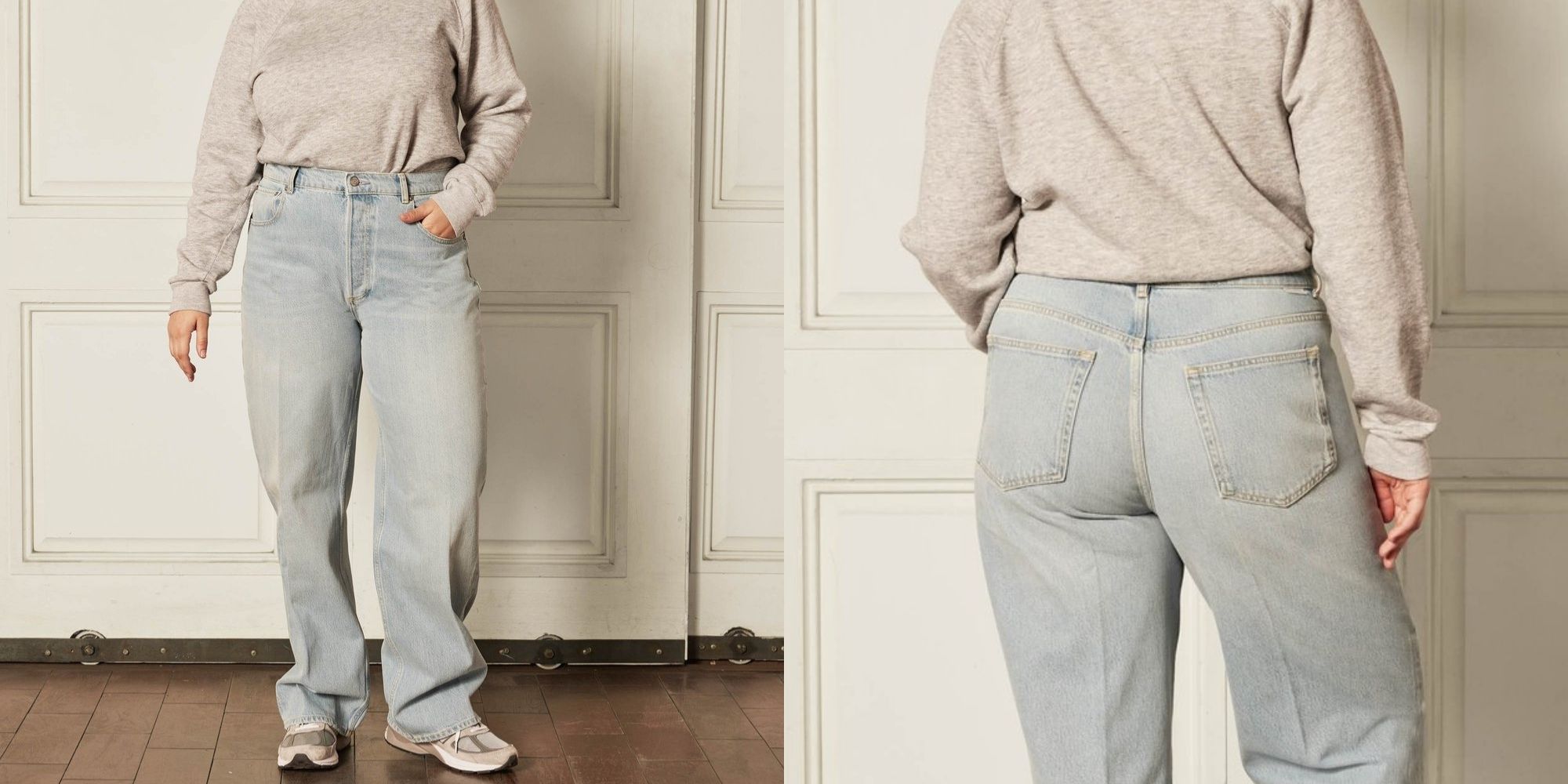 plus size woman wearing lightwash eco-friendly jeans by Boyish