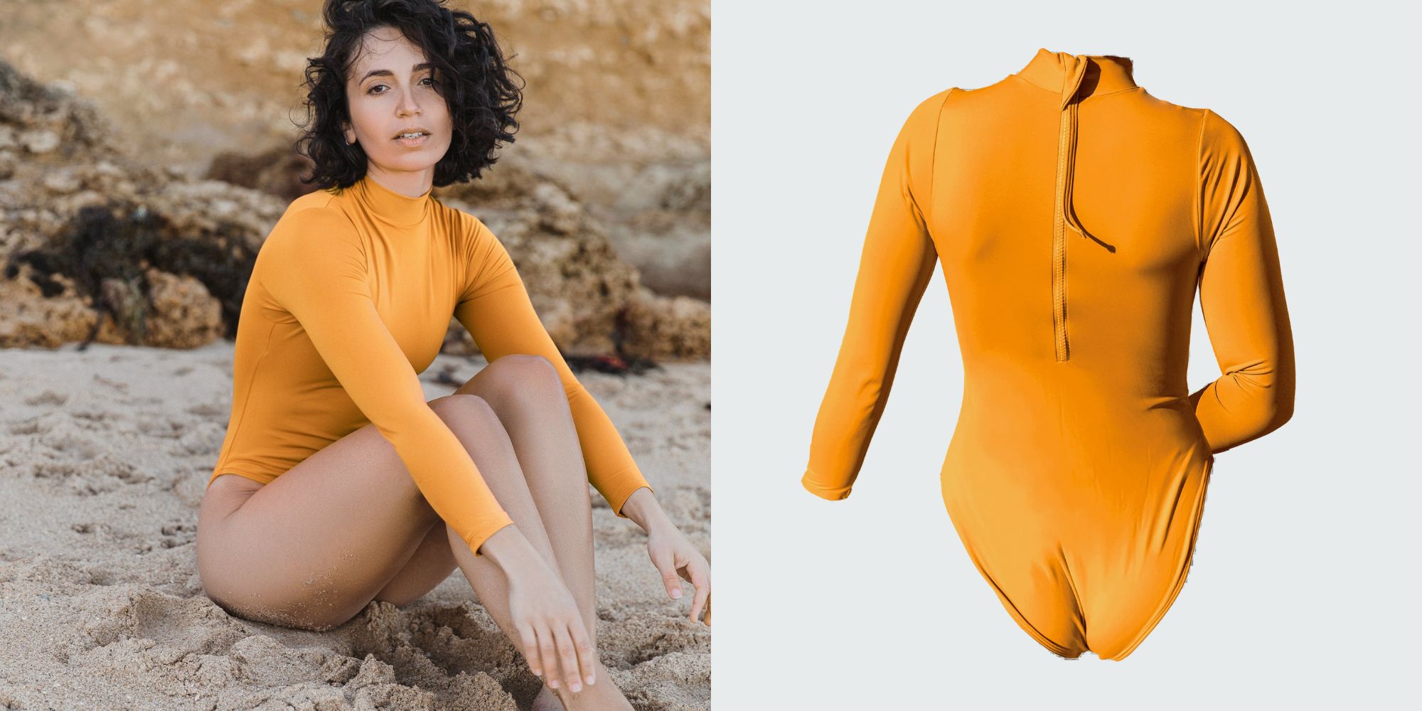 ECONYL yellow surfsuit by Elle Evans.