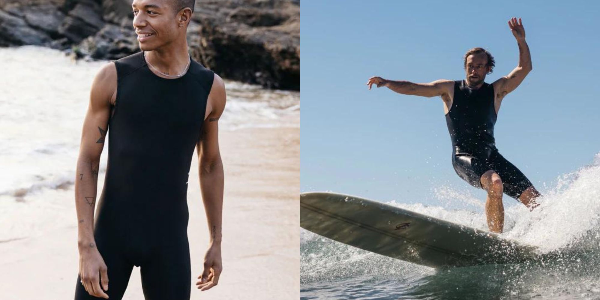 A Yulex® rubber sleeveless short leg wetsuit in black by Finisterre.