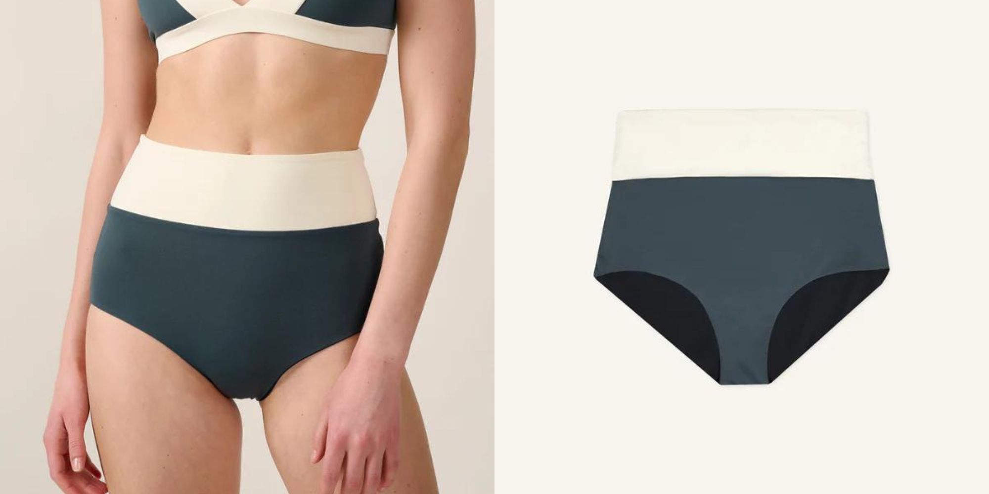 An ECONYL white and grey surf short bikini by MYMARINI.