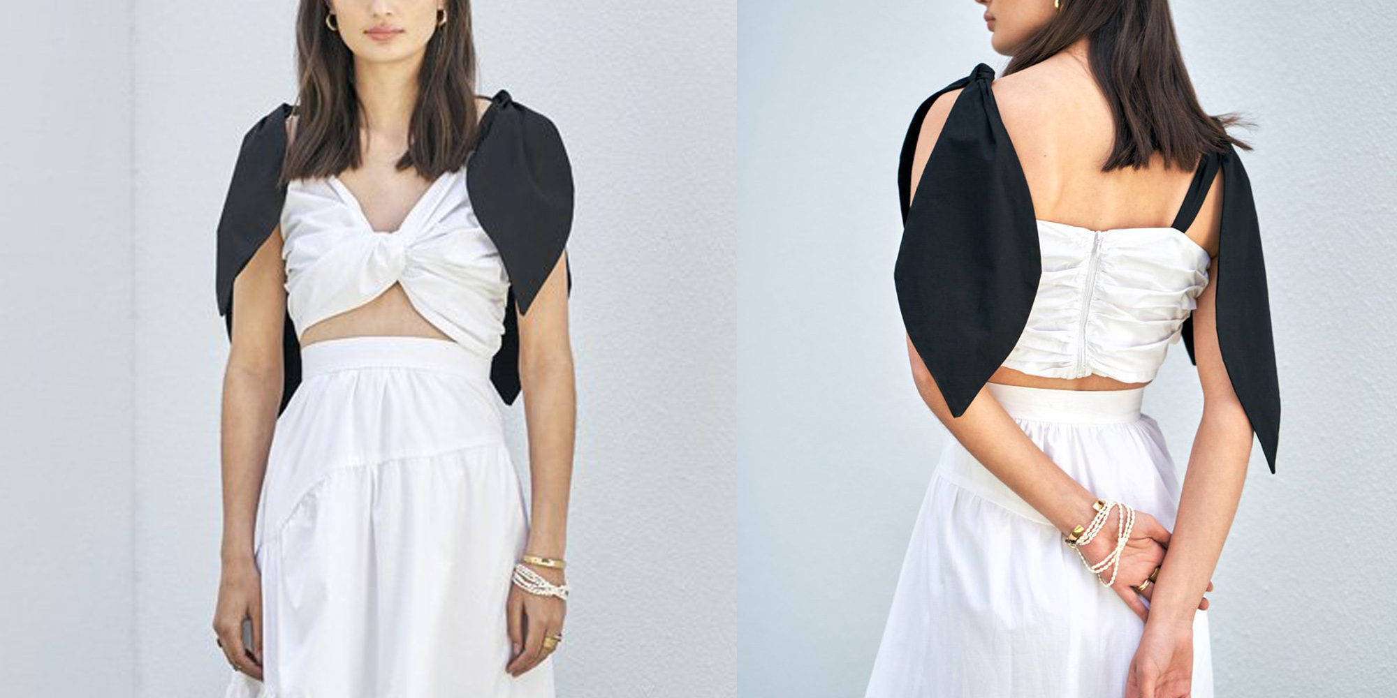 Woman in conscious, twisted crop top by autark