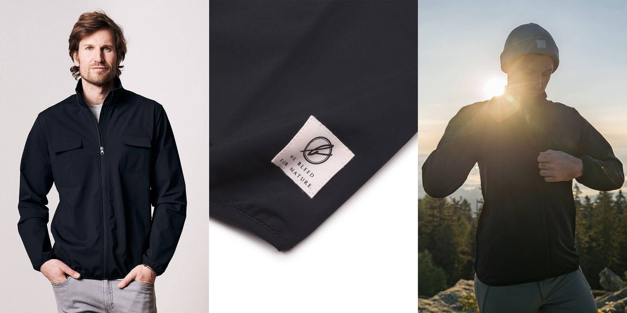man wearing black ECONYL activewear jacket by bleed