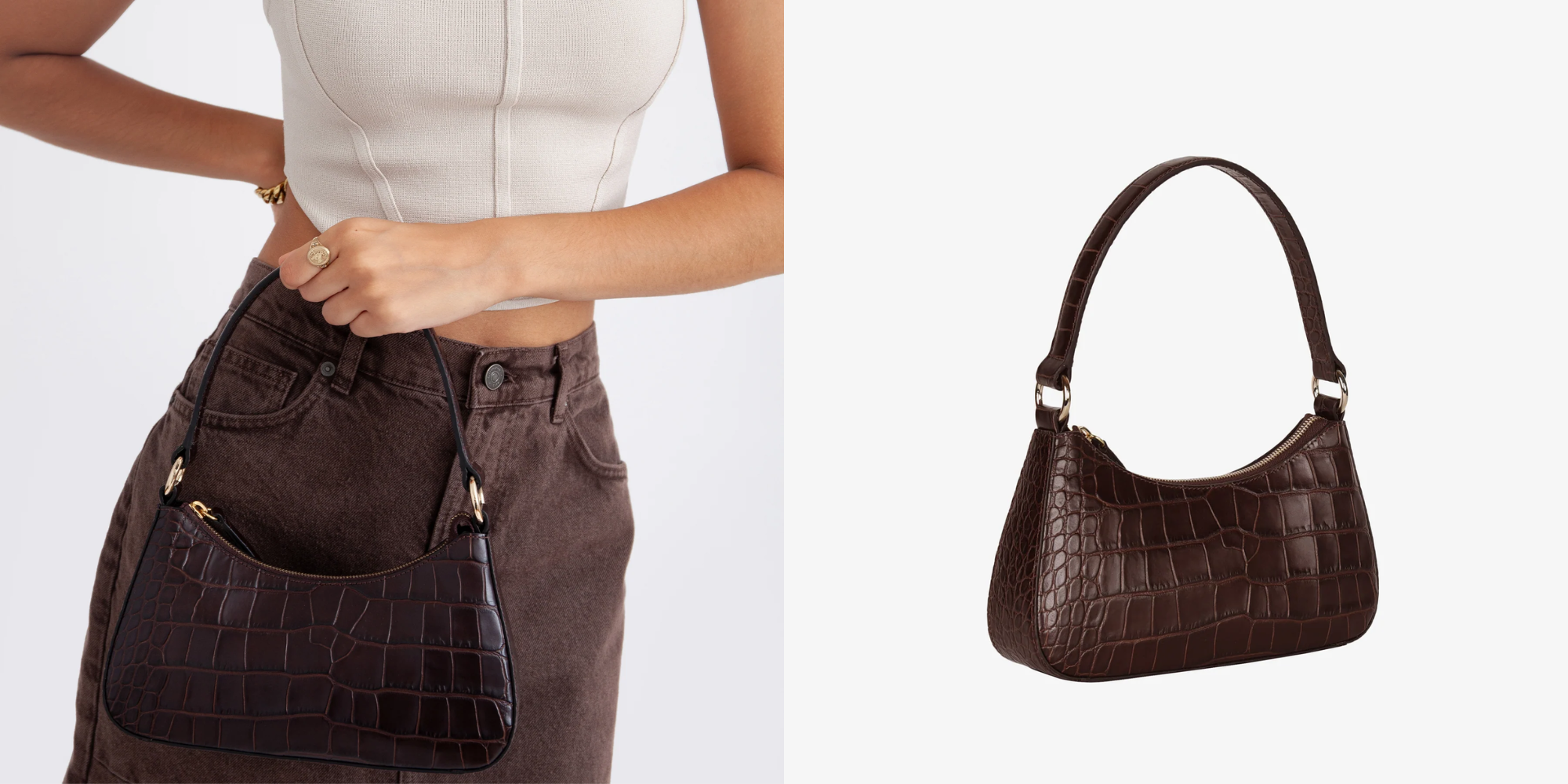Someone with a more sustainably made handbag by Hyer Goods.