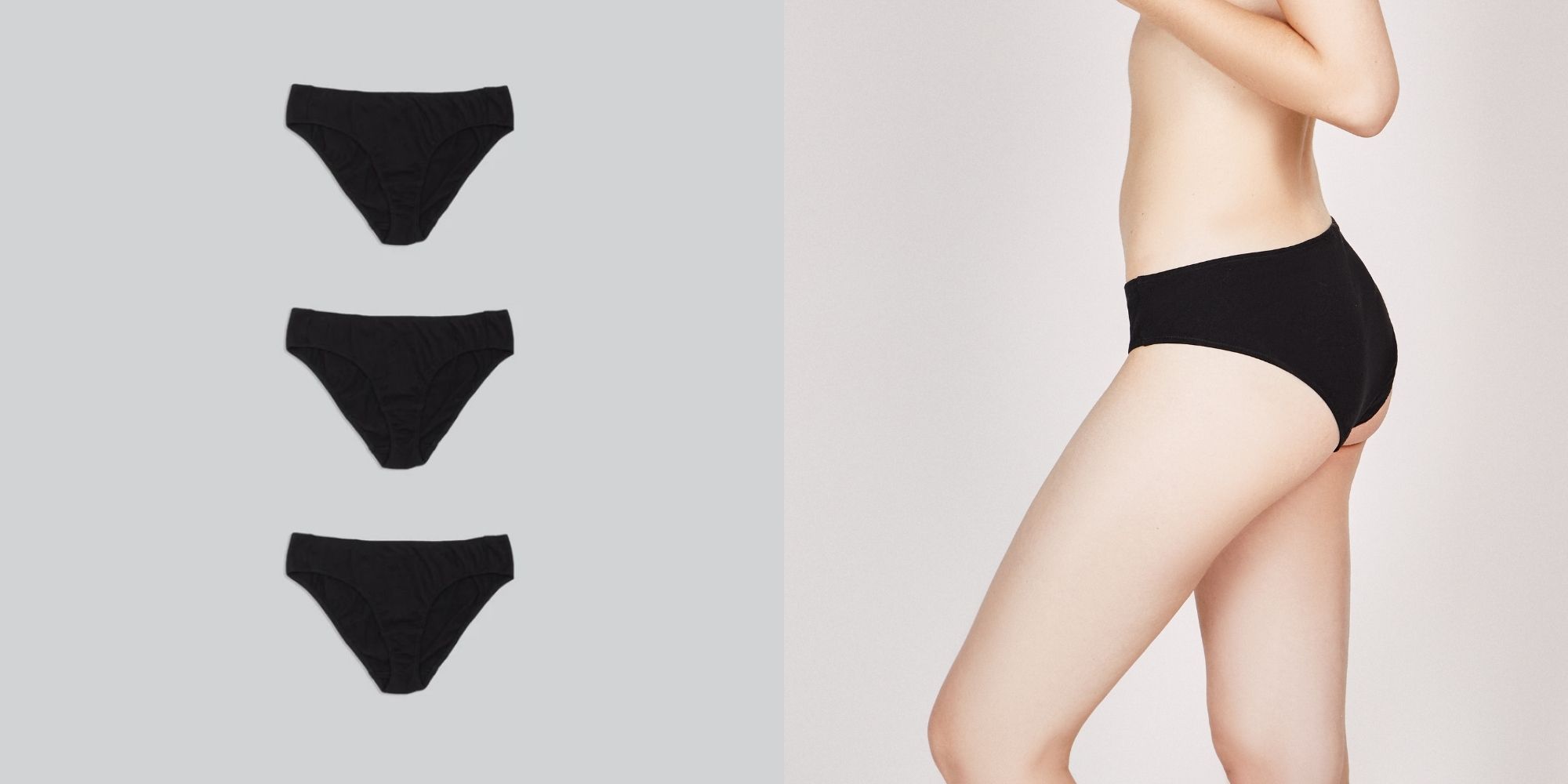 three pack of black bikini compostable underwear by KENT