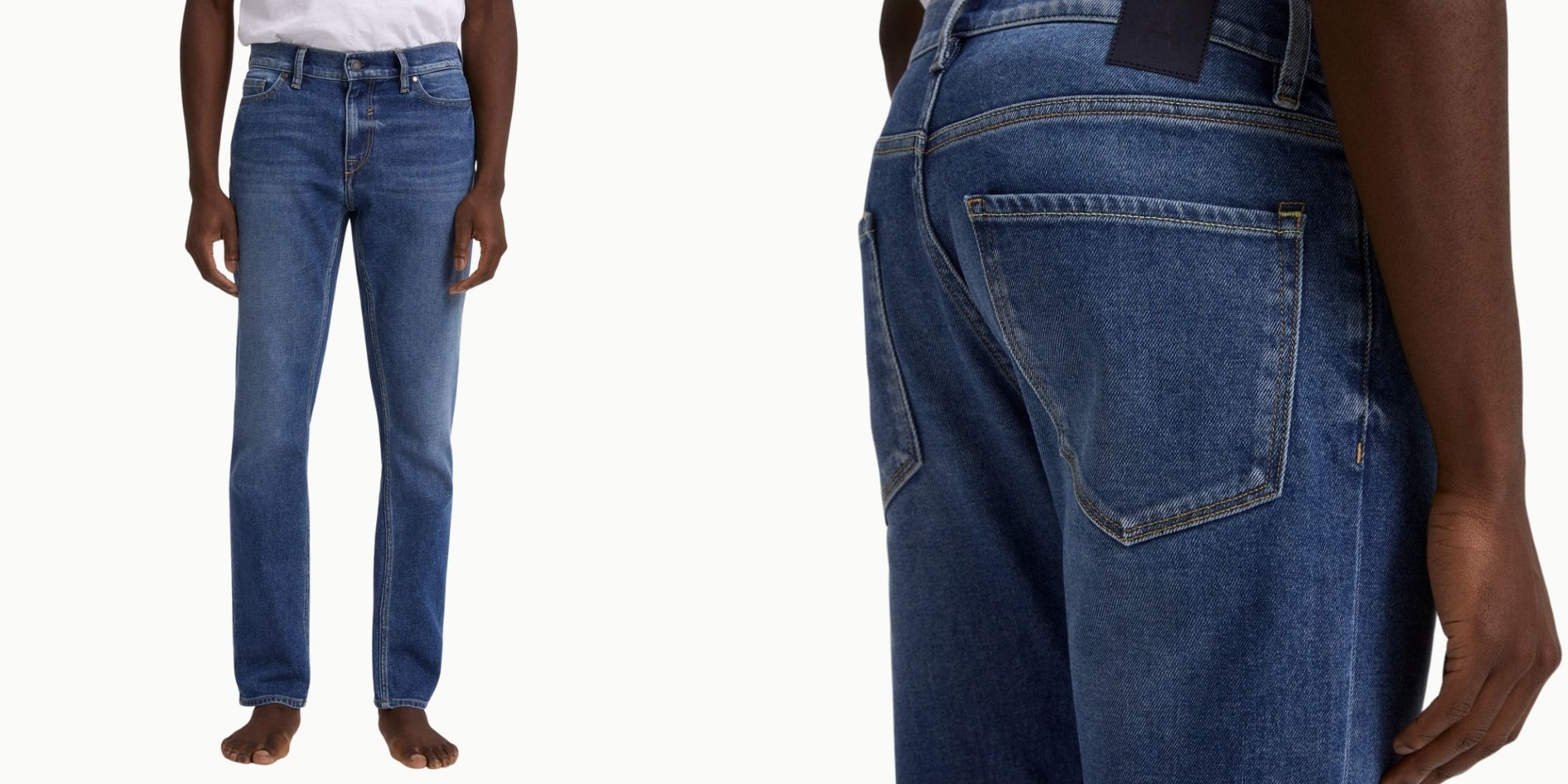 black man wearing slim fit eco jeans by Armedangels