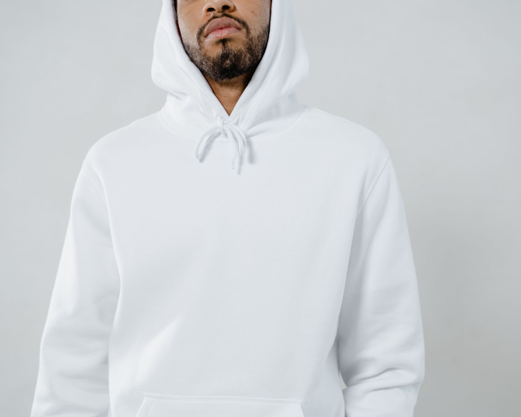 Someone wearing a white hoodie.