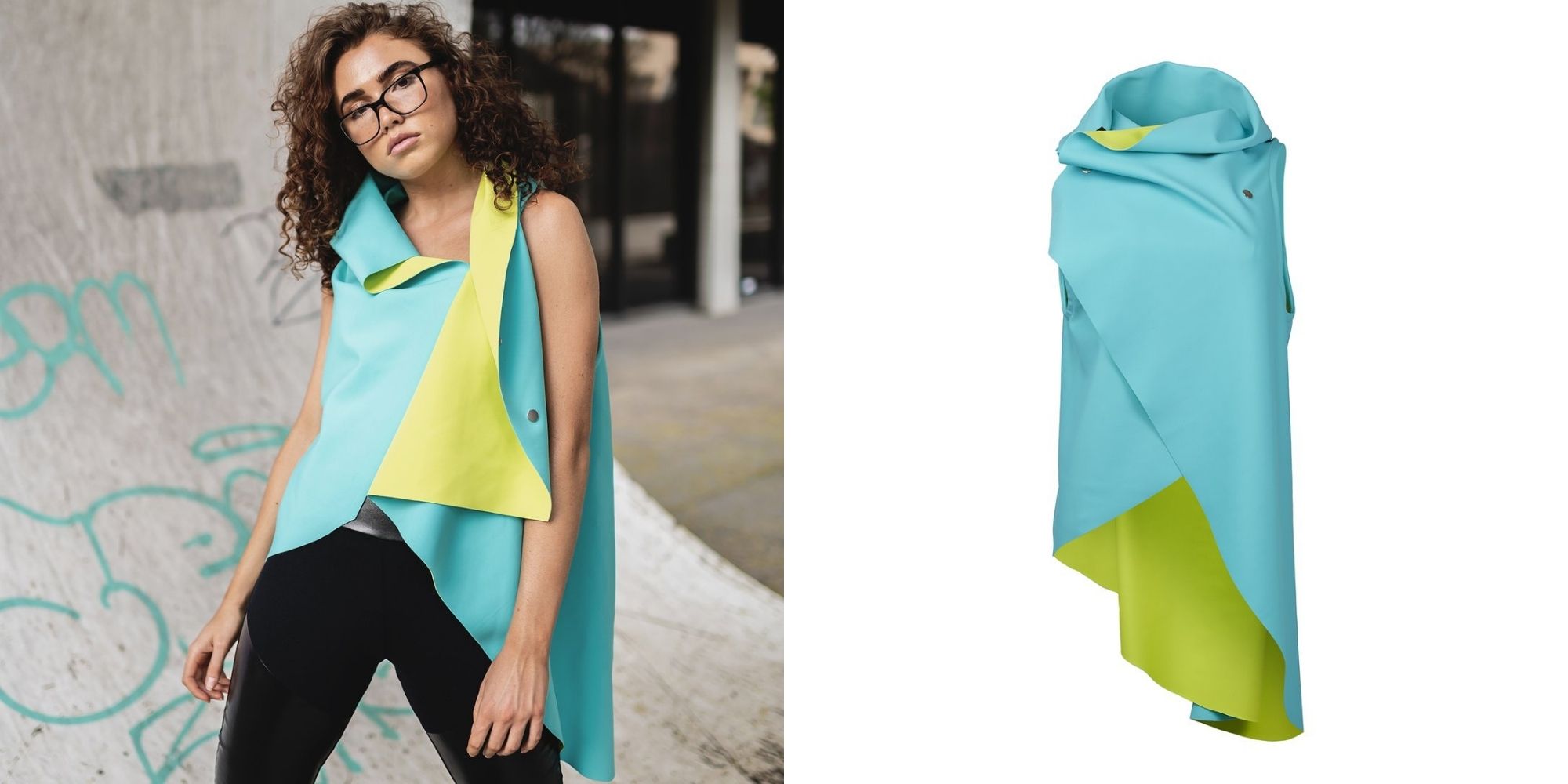 woman of colour wearing green zero waste vest by Malaika New York