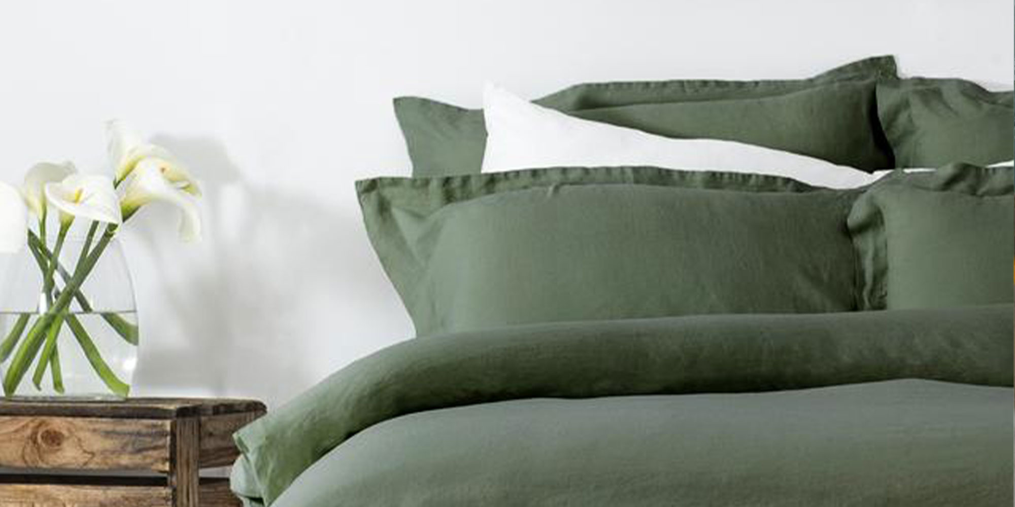 close up of khaki sustainable bedding by bhumi