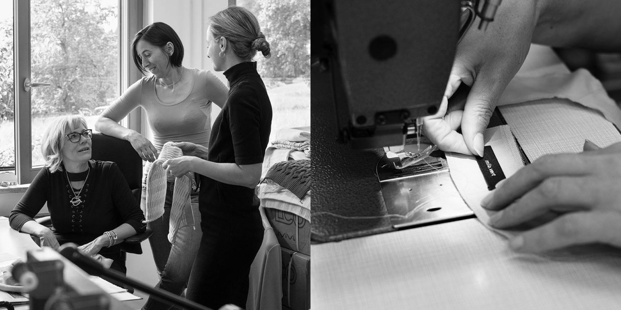 people working behind the scenes for ethical brand Mila.Vert black and white shot
