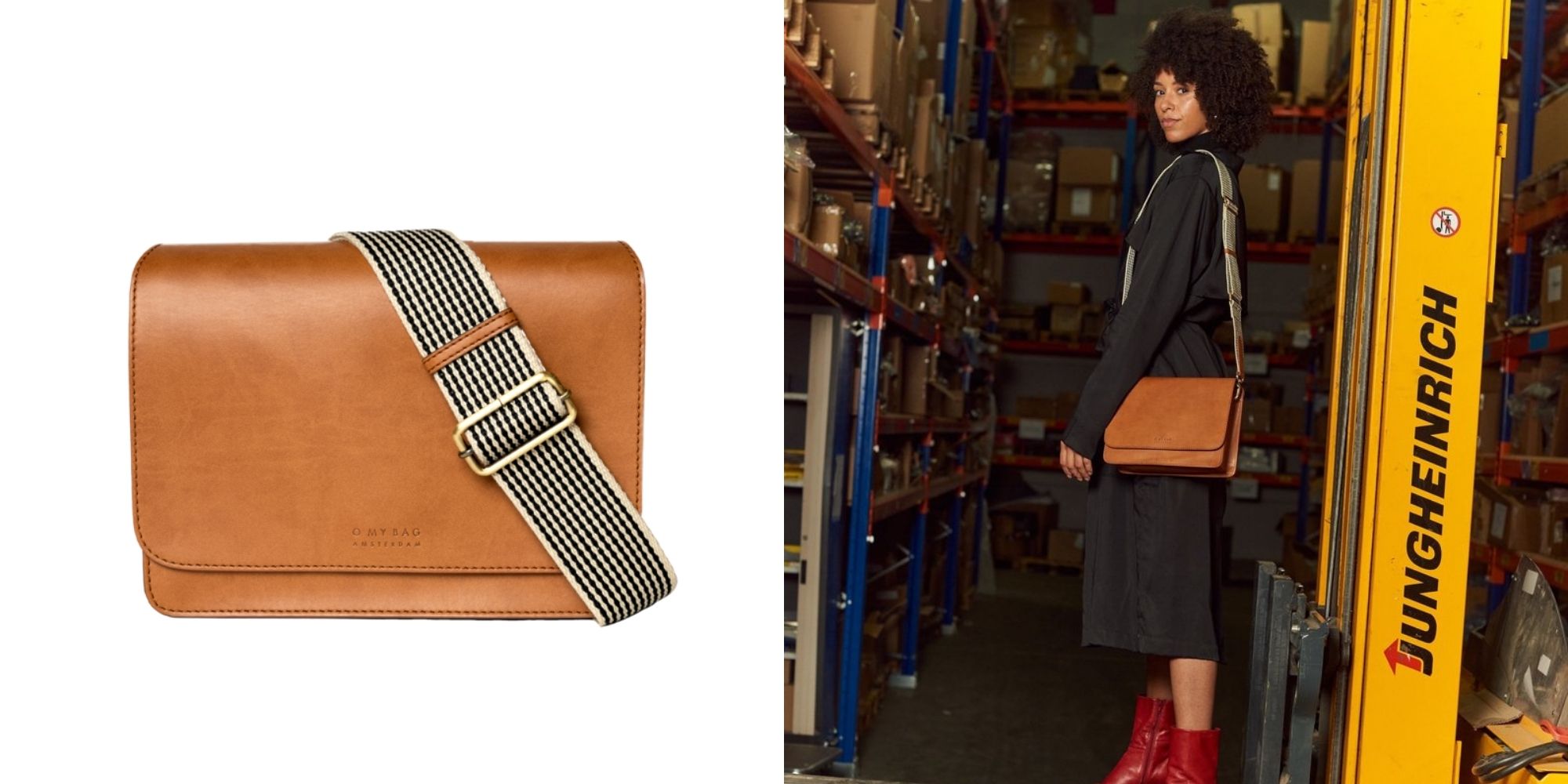A brown vegan apple leather crossbody Audrey handbag by O My Bag.