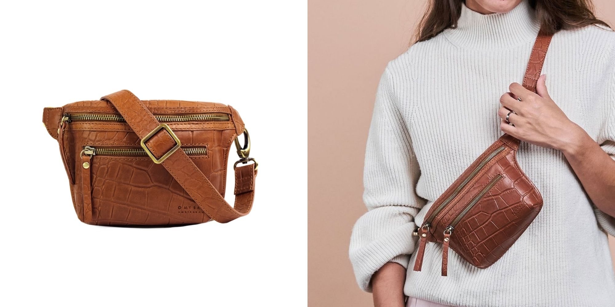 Brown croco style leather bum bag designed by O My Bag.