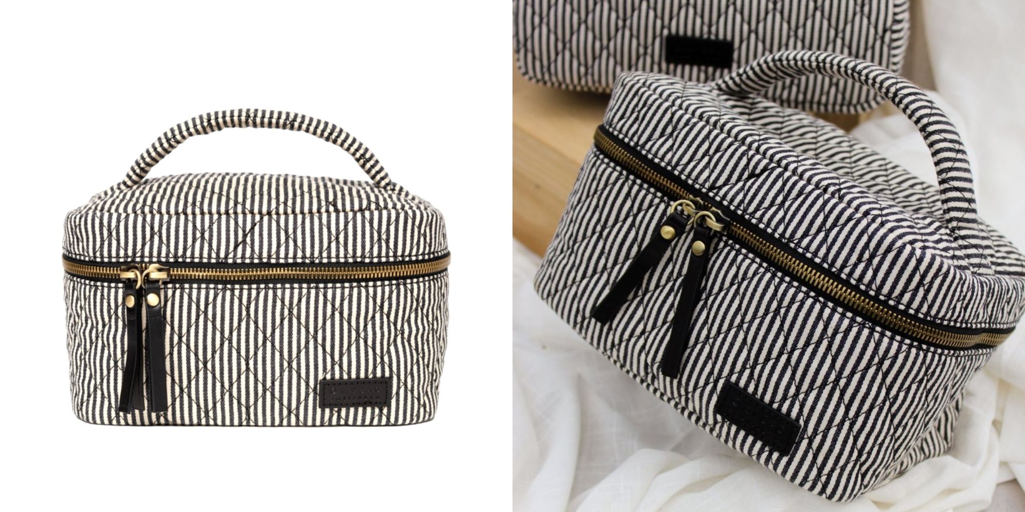 A stylish black and white quilted leather make up bag by O My Bag.