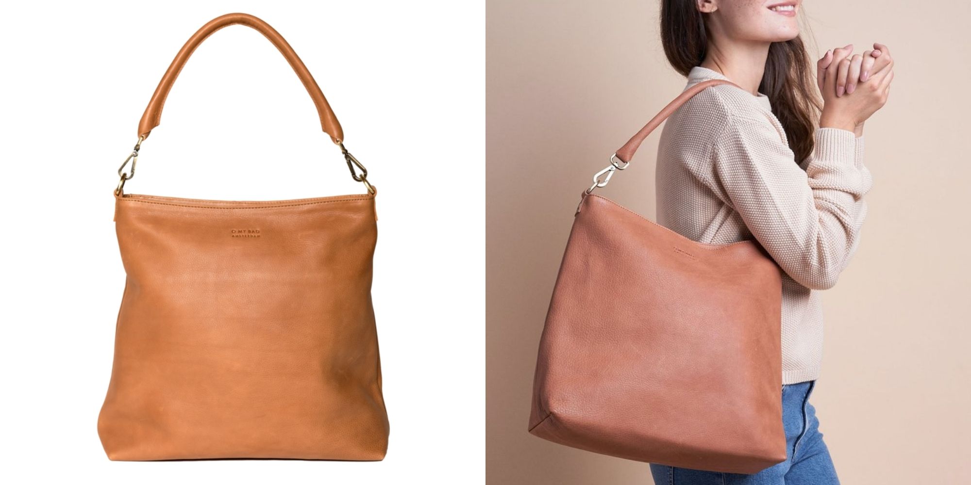 Brown leather shopping tote handbag designed by O My Bag.