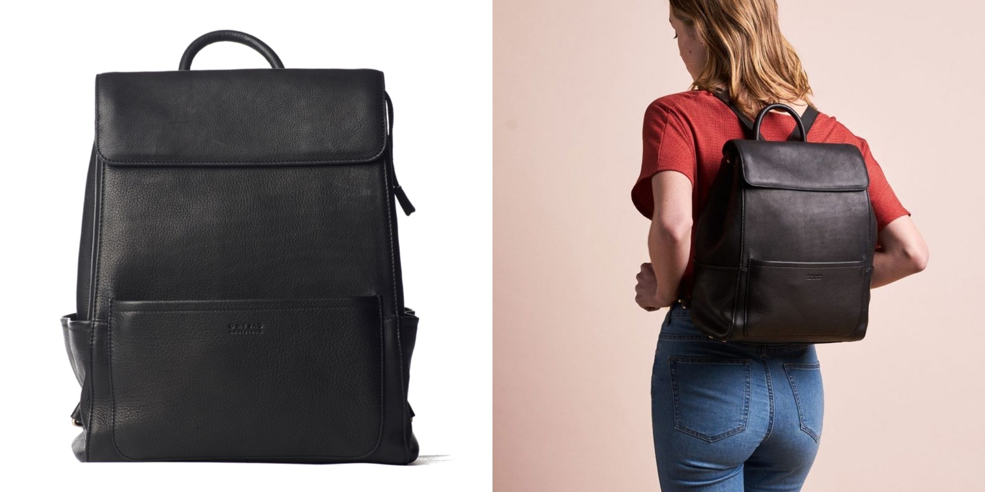 Black sustainable leather backpack ethically made by O My Bag.