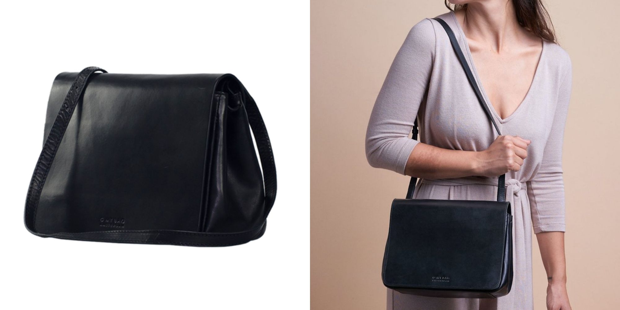 Black sustainable leather handbag by O My Bag.