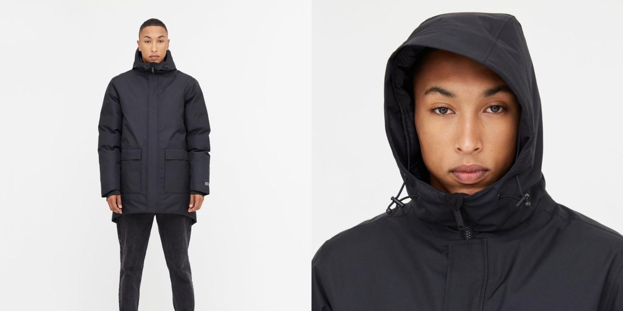 man wearing black daily parka ethically made by tentree