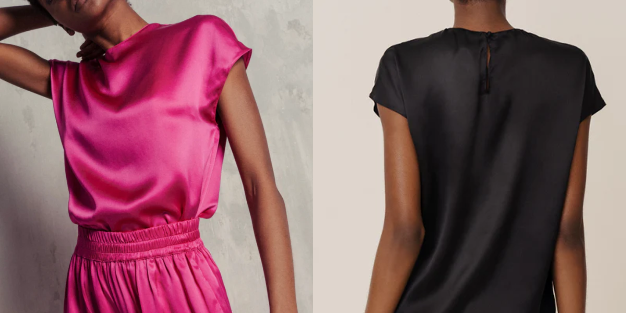 front and back view of organic silk top by HERTH