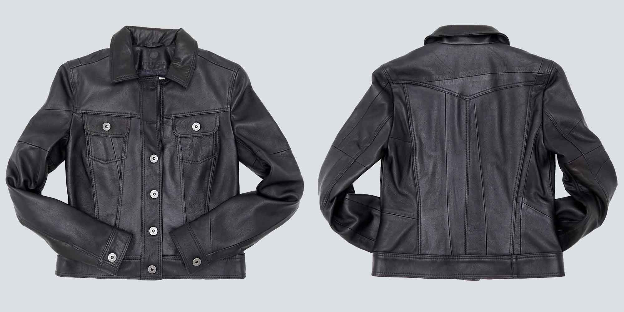 close up of a black leather jacket by Better World Fashion